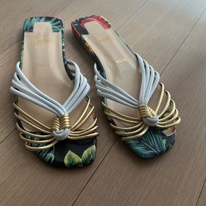 Christian Louboutin O Novt Knotted Flat Red Sole Slide Sandal, Black/Multi 37.5